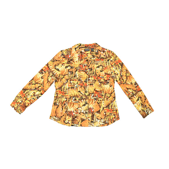 Chico's Additions Women's Size 2 L Orange Abstract Cotton Blend Button-Up Top - Picture 1 of 8